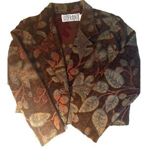Silverado Floral Tapestry Cropped Blazer Jacket Women's  M Brown Chenille Boho